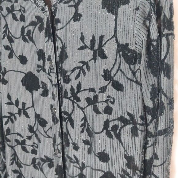 Jaclyn Smith Top S Black Floral Silk Blend Semi-sheer Sparkle Boho Whimsigoth - Picture 2 of 8